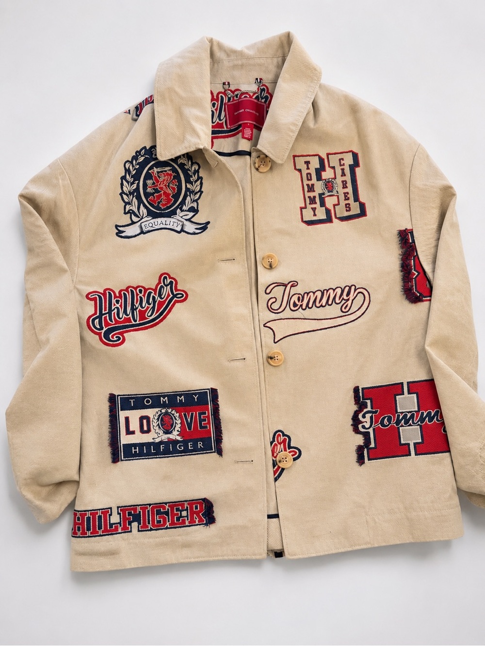 Tommy Hilfiger Beige Jacket with Red & Navy Embroidered Logo